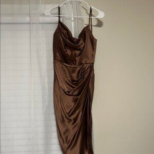 house of cb reva satin toffee midi dress